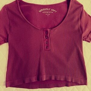 Aeropostale Ribbed Crop Top Short Sleeve